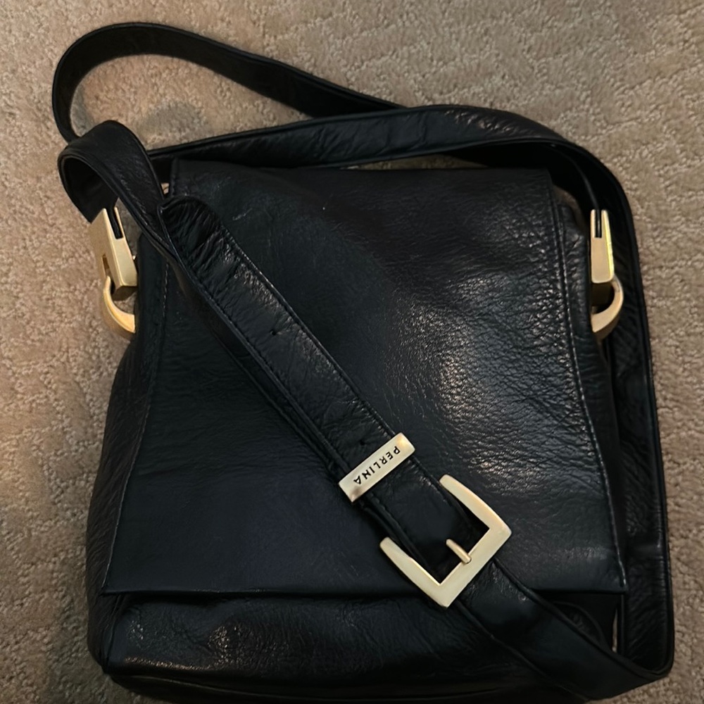 Perlina Women's Magnetic Snap Flap Crossbody Bag Black